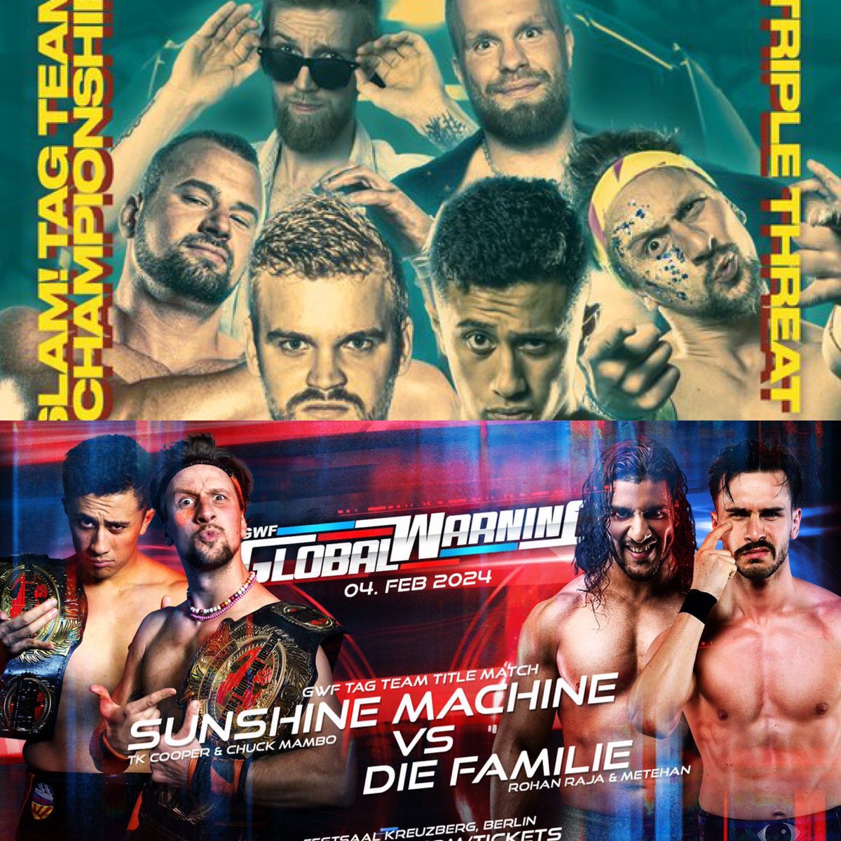 ChuckMambo's tweet image. SUNSHINE MACHINES WEEKEND ITINERARY

Saturday! 🇩🇰 🏆 🏆 Copenhagen
WIN @BodyslamProWres TAG STRAPS

Sunday! 🇩🇪 🏆 🏆 Berlin
DEFEND @WeAreGWF TAG STRAPS

#SUNSHINEMACHINERULES🌞🤖🤘
#tagteamwrestling #Scandigraps #independentwrestling #EuropeanWrestling
#MensCombatDoubles