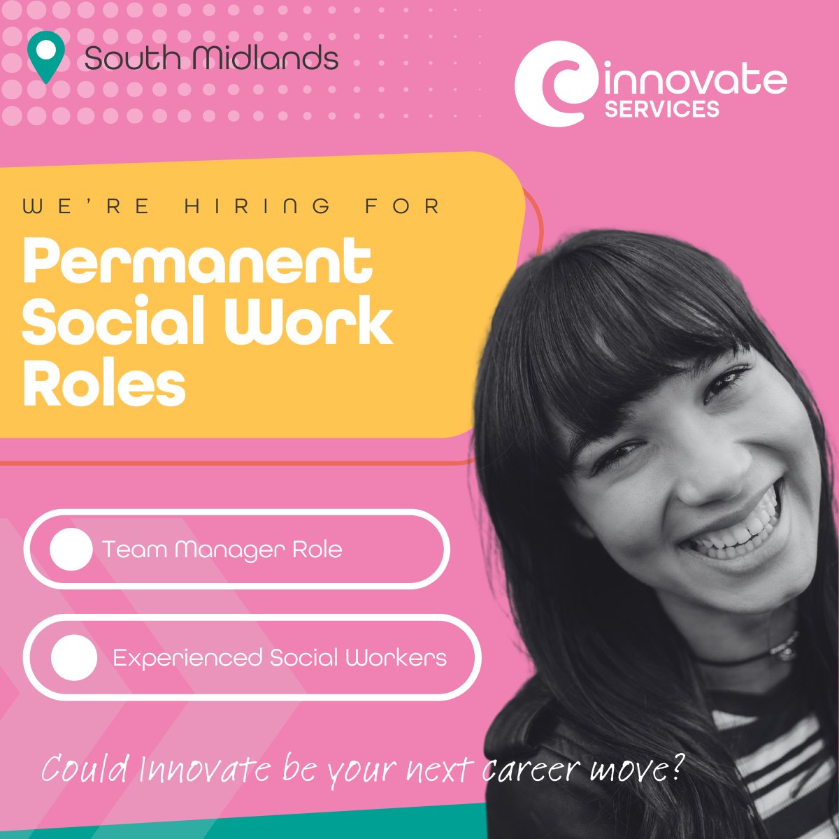 READY TO MAKE YOUR NEXT CAREER MOVE?

📌 South Midlands
💳 Highly Competitive Salary
🏖 37 days annual leave (inc. of bank holidays)
🎓 Access to our Practice Academy
💡 Monthly practice webinars &amp; social work events

📧centralsupportservice@innovateservices.com
#socialworkjobs