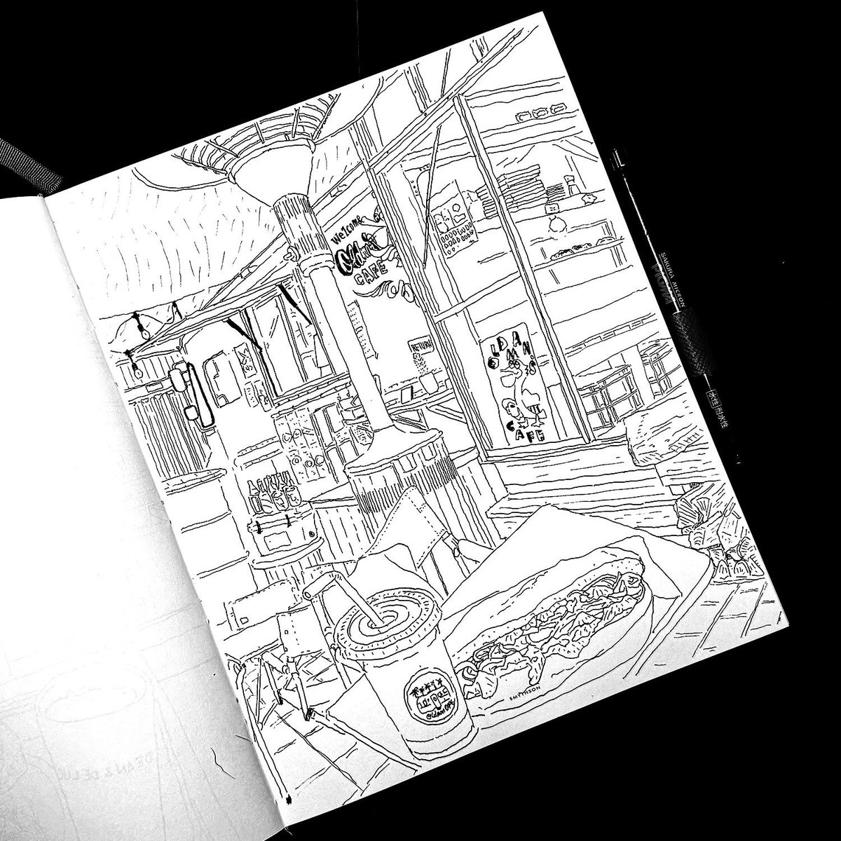 SketchSuki's tweet photo. 今日の綱島教室は大倉山のOldman’s Cafe でスケッチさせて頂きました。ベトナムフェアーと言うことでバインミーをモチーフに、美味しかったです。
#大倉山 #oldmanscafe #ベトナム #バインミー #綱島教室 #スケッチ #手帳スケッチ #カフェスケッチ #スマイソン #ピグマ #ミリペン #smythson #pigma https://t.co/5PXVAL9j11