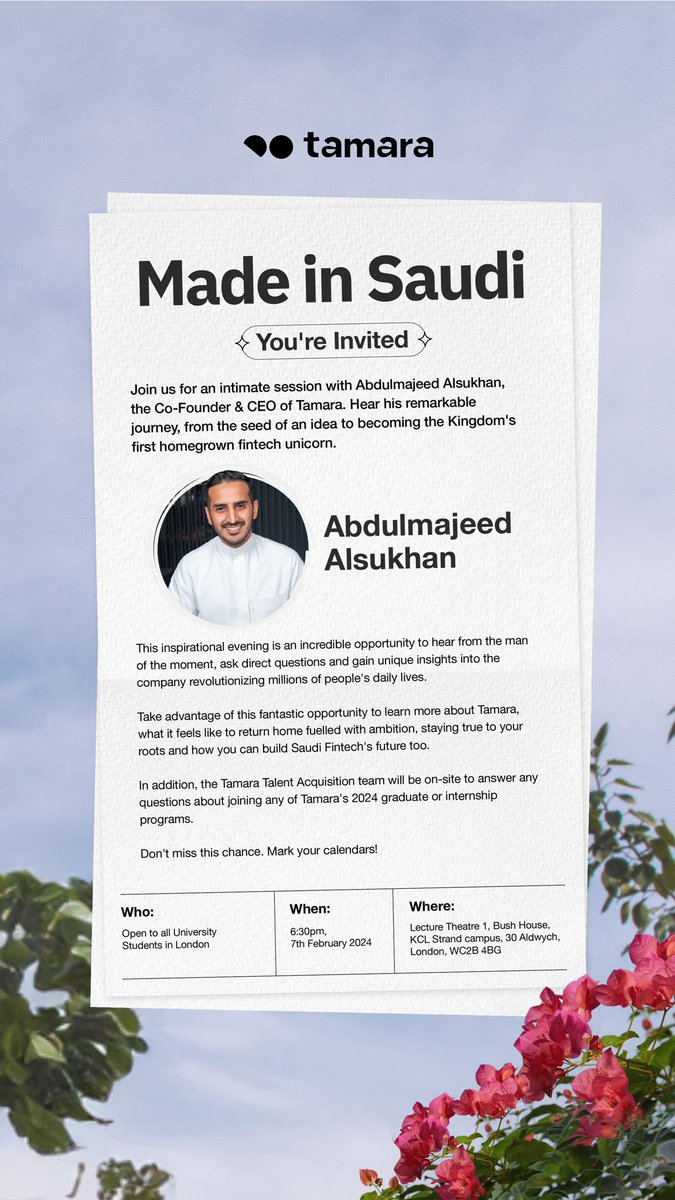 saudikcl's tweet photo. The Tamara Talent Acquisition team will be on-site to answer any questions about joining any of Tamara's 2024 graduate or internship programs. Don't miss this chance. https://t.co/JzZw9CAjkh