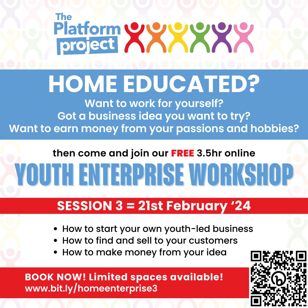 Is your child home educated? 🏡 
Book a space for them on our FREE Online Youth Enterprise Workshop!
Session 3 is coming up soon - Wednesday 21st February '24 from 2pm - 5:30pm! 🗓️ 

Book now before it's too late: bit.ly/homeenterprise3 

#homeeducated #homeschooled #homeschool