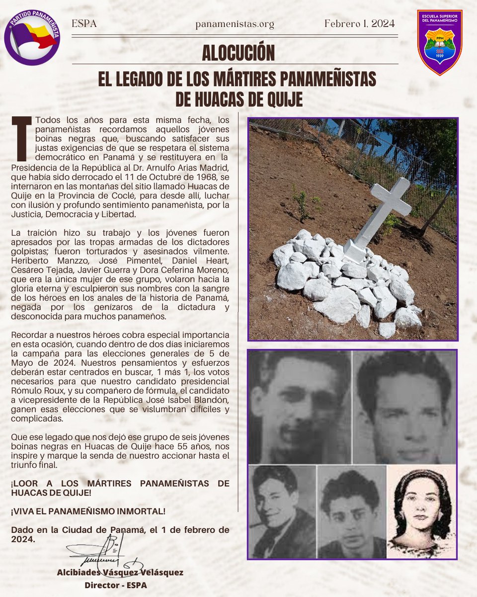 El Panameñismo es quizá el único colectivo en Panamá que tiene mártires que recordar y que sirven de inspiración. Panameños que amaron a Panamá, al punto de dar su vida por la Patria y la Democracia.
Hoy, honramos la memoria de los  mártires <a href="/panamenistas/">Panameñistas</a>, asesinados por la