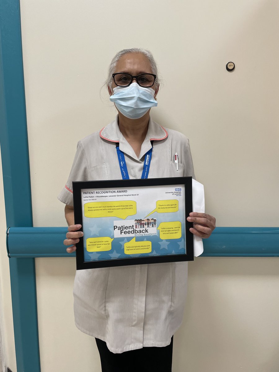 Congratulations to Housekeeper Lalita Padan from LGH Wards 17/19, who has received so much wonderful patient feedback that today she received a Patient Recognition Award for it! 👏 @sueburtonDCN @Leic_hospital @HoggJulie