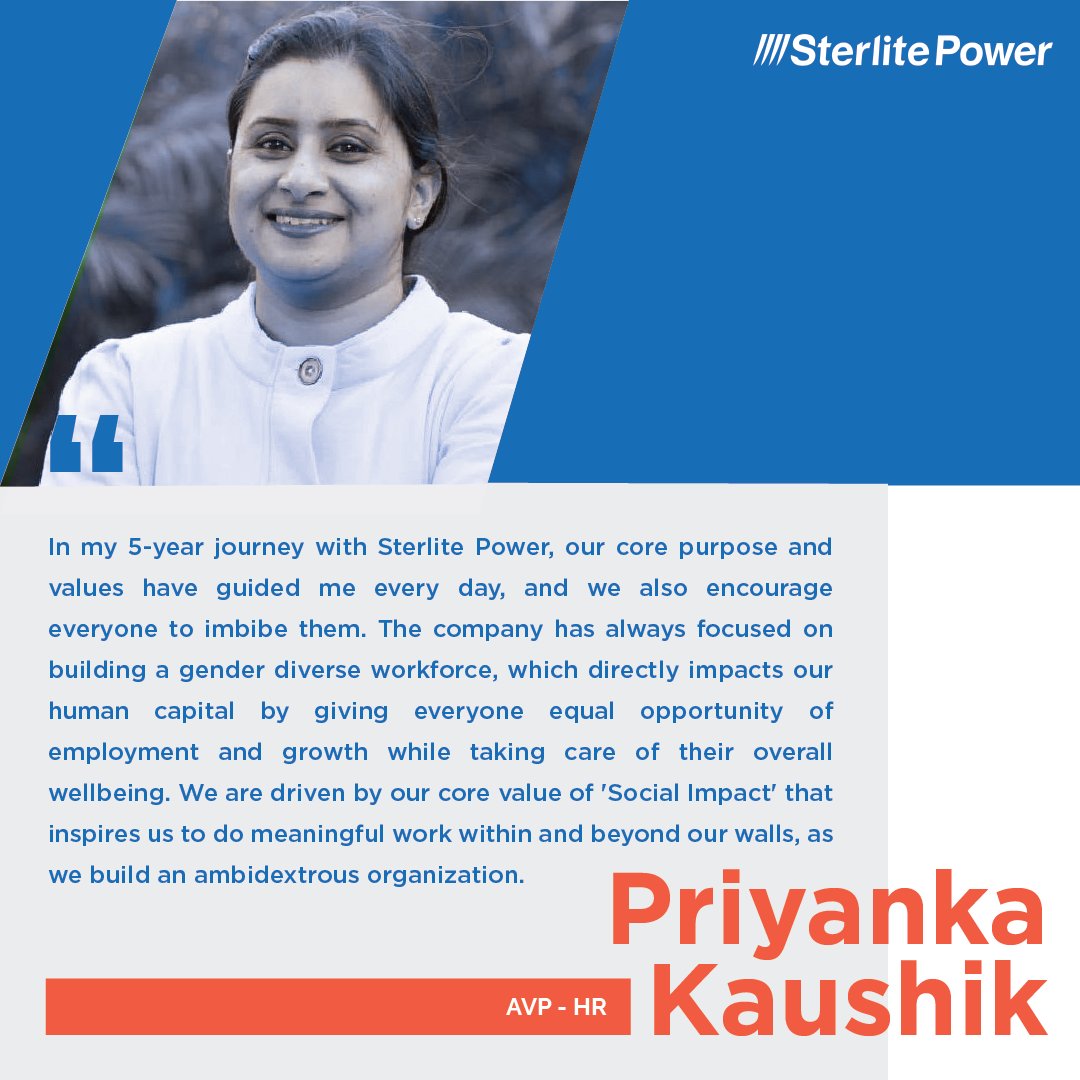 SterlitElectric's tweet image. When you do work that matters, nothing else matters. Our AVP - HR, Priyanka Kaushik, reflects how our core value of social impact comes to life when people from all walks of life come together to be a force for good.
 #EmployeeExperience #WhatWeValue #WorkCulture #SterLife #EVP