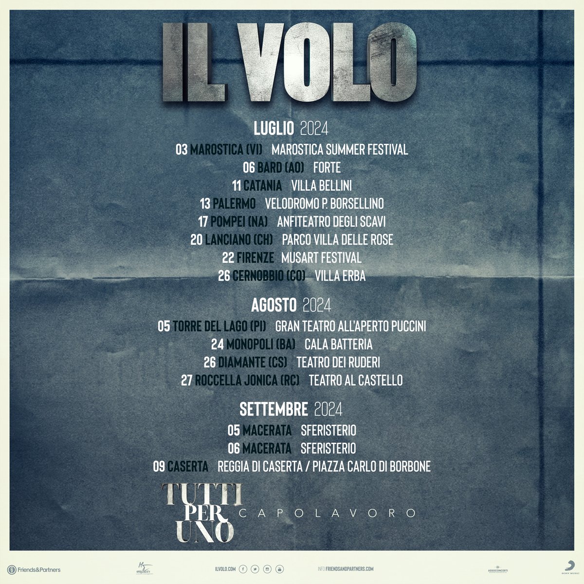 Il Volo (@ilvolo) on Twitter photo TUTTI PER UNO - CAPOLAVORO 🌟. Italia 2024.
🎟️ Le prevendite dei biglietti sono aperte dalle ore 16:00 di oggi, giovedì 1 febbraio 2024, per gli iscritti al fanclub.*
🎫 Dalle 16 di domani, venerdì 2 febbraio, biglietti disponibili su Ticketone.*
<a href="/officialFandP/">Friends and Partners</a> TUTTI PER UNO - CAPOLAVORO 🌟. Italia 2024.
🎟️ Le prevendite dei biglietti sono aperte dalle ore 16:00 di oggi, giovedì 1 febbraio 2024, per gli iscritti al fanclub.*
🎫 Dalle 16 di domani, venerdì 2 febbraio, biglietti disponibili su Ticketone.*
<a href="/officialFandP/">Friends and Partners</a>