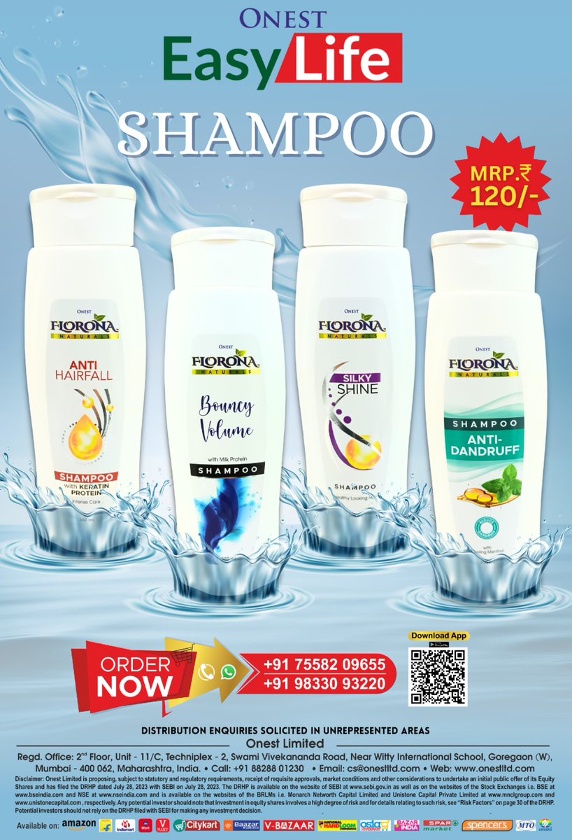 Onest_Easylife's tweet photo. FLORONA NATURALS - SHAMPOO
- Anti Hairfall
- Bouncy Volume
- Silky Shine
- Anti-Dandruff
Available in 360ml

#onestlimited #onest #onesteasylife #easylife #shampoo #antidandruffshampoo #silkyshineshampoo #antihairfallshampoo #haircare #hairwash #fmcg https://t.co/97cTEYC4du