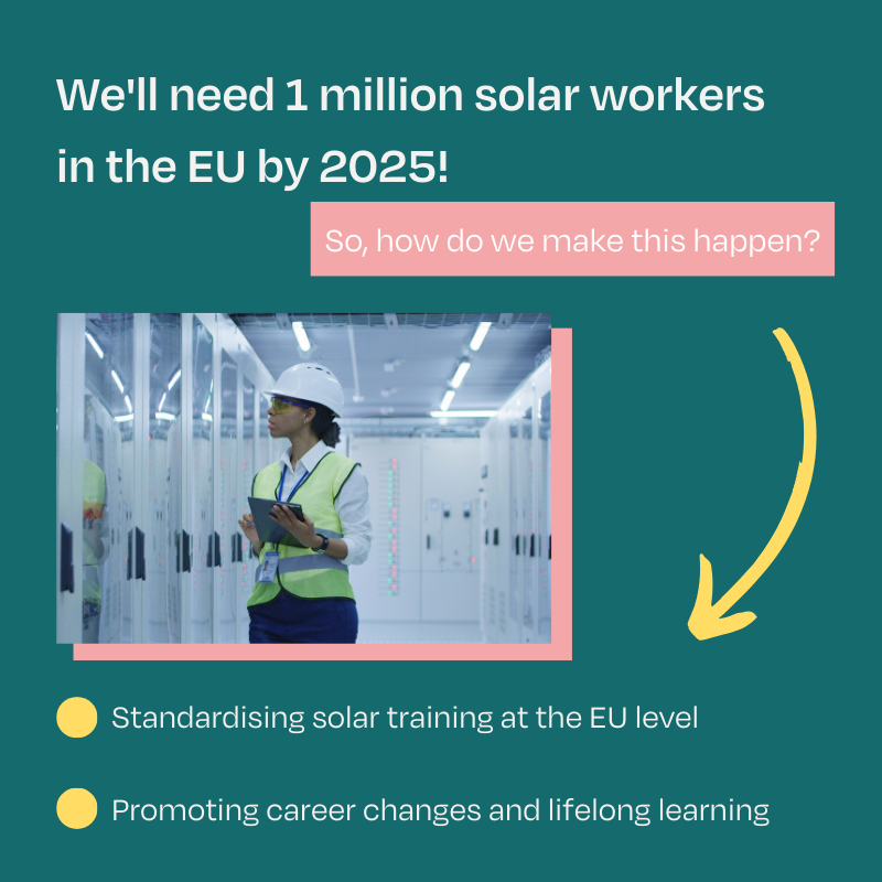 SolarPowerEU's tweet photo. 🆕 We've published a new #solar☀️ skills paper, highlighting 11 recommendations for growing the solar workforce👷‍♀️👷
 
We need to:
🎓 Standardise solar training in the EU
📚 Encourage retraining
📝 Simplify administrative procedures
 
Read the full paper 👇
 
#SolarWorks