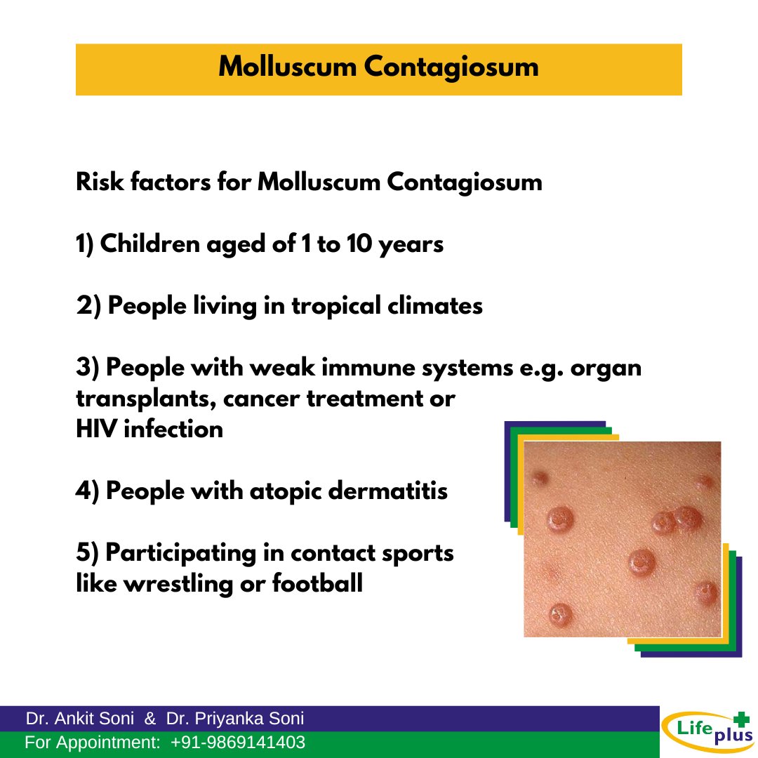 ahsoni1986's tweet photo. Risk factors for Molluscum Contagiosum 

 Details in image below 

 #lifeplushomoeopathyclinic #homeopathy #molluscumtreatment #molluscum #molluscumcontagiosum #eruption https://t.co/eWkIs9DLBb