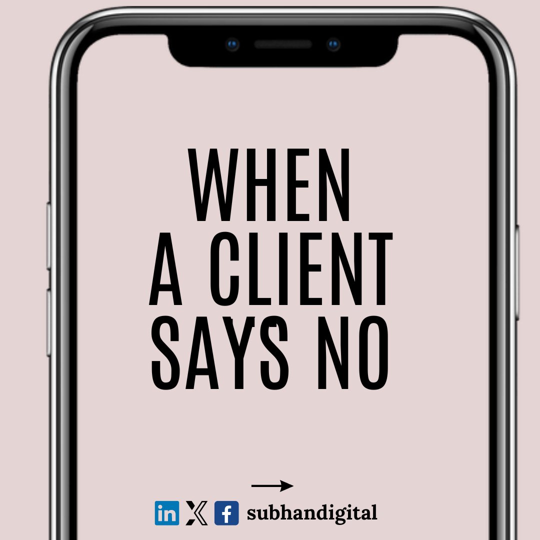 Subhanecom's tweet image. When a client says No 🚫

It can mean:

No, I don't have enough faith in you. 🤔
No, you lack sufficient experience. 📉
No, you don't know our industry. 🌐
No, I can have it done for less. 💸
No, you're just too pricey. 💰
#ClientObjections #DecisionMaking #InformationIsKey