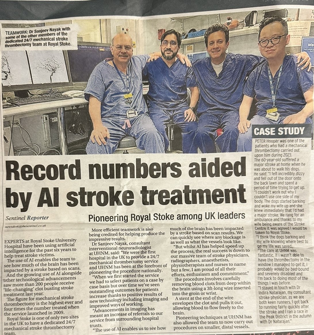 A piece in @Sotlive : The figure for mechanical stroke thrombectomy is the highest ever and four times the number of patients treated when the first in UK 24/7 service was launched at the @UHNM_NHS in 2009. The increase has been made possible mainly due to advancements in
