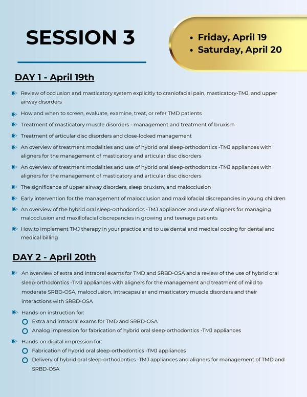 SMLGlobal's tweet photo. 2024 DENTAL SLEEP MEDICINE AND TMD MINI RESIDENCY. SIGN UP TODAY! Sign up for the three sessions in 2024.  Next Session on April 19 &amp; 20, 2024. 
#TMD #sleepmedicine #sleepapnea

https://t.co/9iAQ0mSwKs https://t.co/SbT77m0llJ