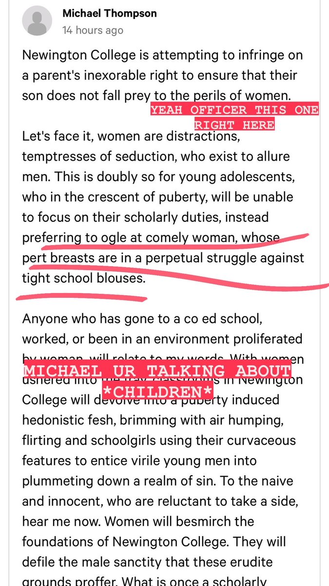 GabbiBolt's tweet photo. Took a minute to check out the petition some of the Newington College alumni weepers™️ made and ah yeah officer this guy right here https://t.co/P4C13ch03a