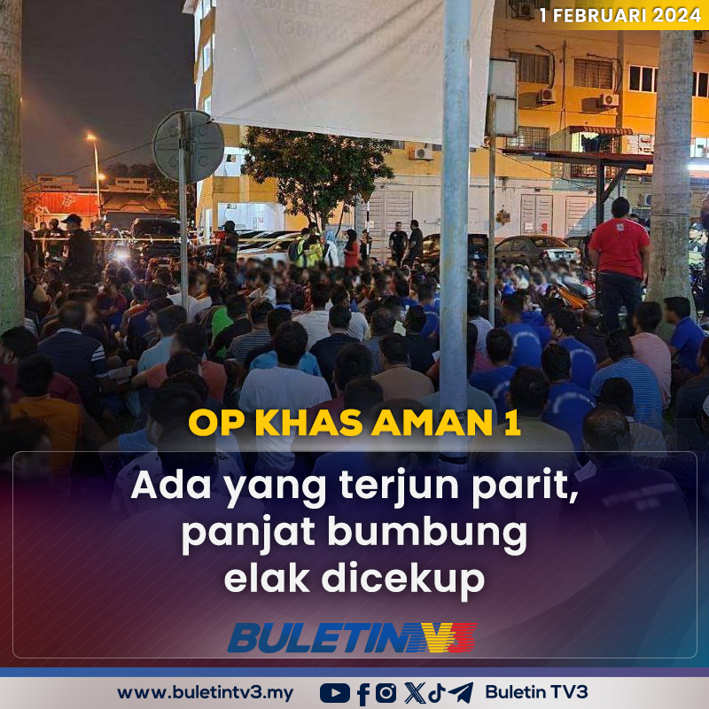 BuletinTV3's tweet photo. OP KHAS AMAN 1 | Pendatang asing tanpa izin (PATI) menggadai nyawa memanjat bumbung di tingkat lima, malah ada yang terjun ke dalam parit untuk melarikan diri. https://t.co/hEQCGGWjpW