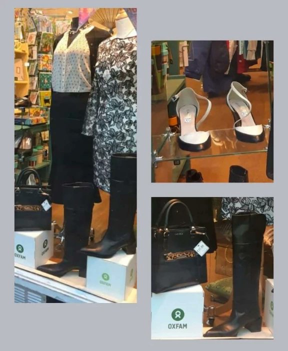 Black and white for day or night! It's all change in our window at #Oxfam #Harpenden this week....Come for a browse! We're open from 10am to 5pm Monday to Saturday at 3, Harding Parade #FoundInOxfam #HarpendenLife 👢 👜 👗 👠