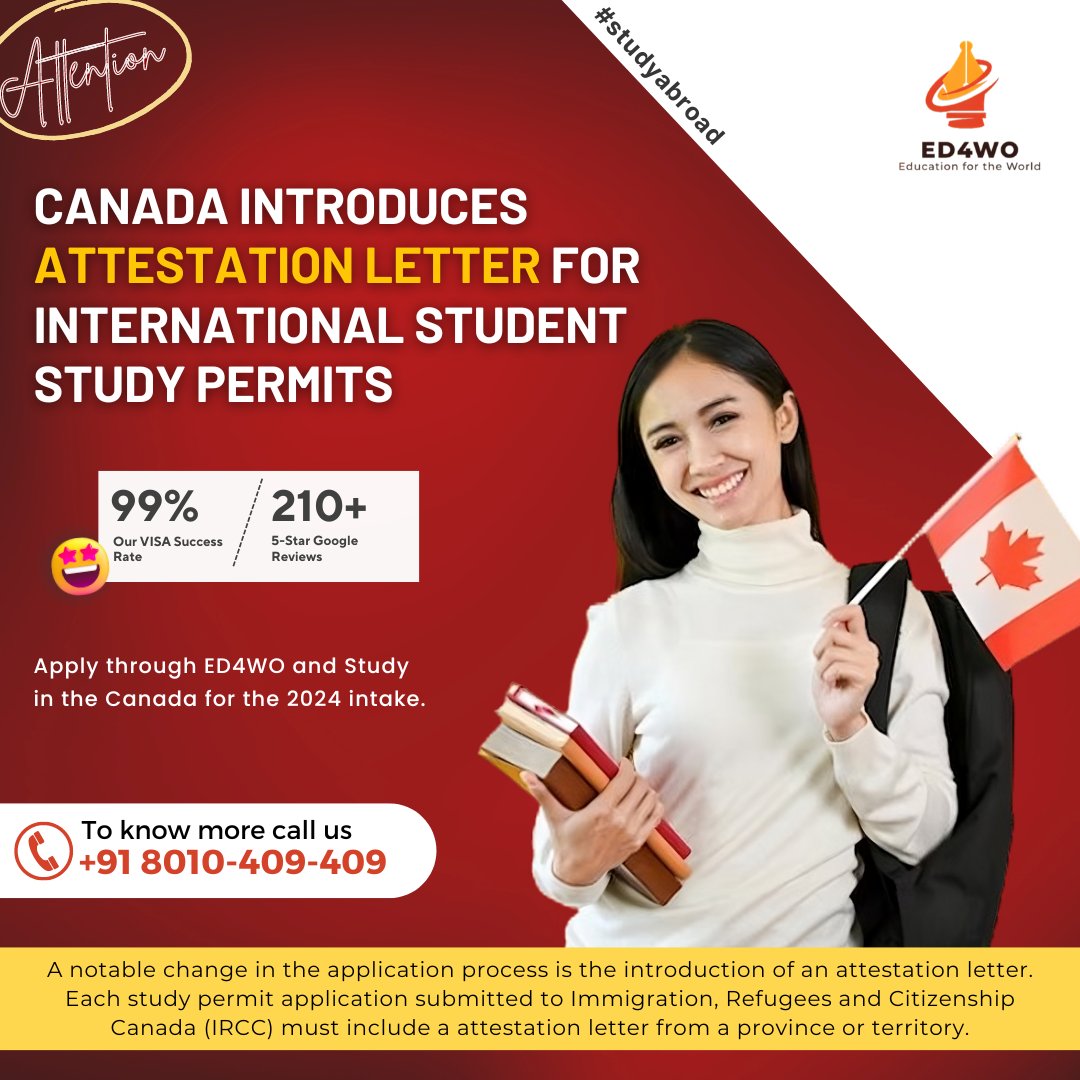 New Update 🇨🇦

Quebec's new attestation letter for international student study permits is implemented! 

#studyincanada #canadastudyvisa #canadastudy #studycanada #studyvisacanada #studypermitcanada #studyabroadcanada #ED4WO