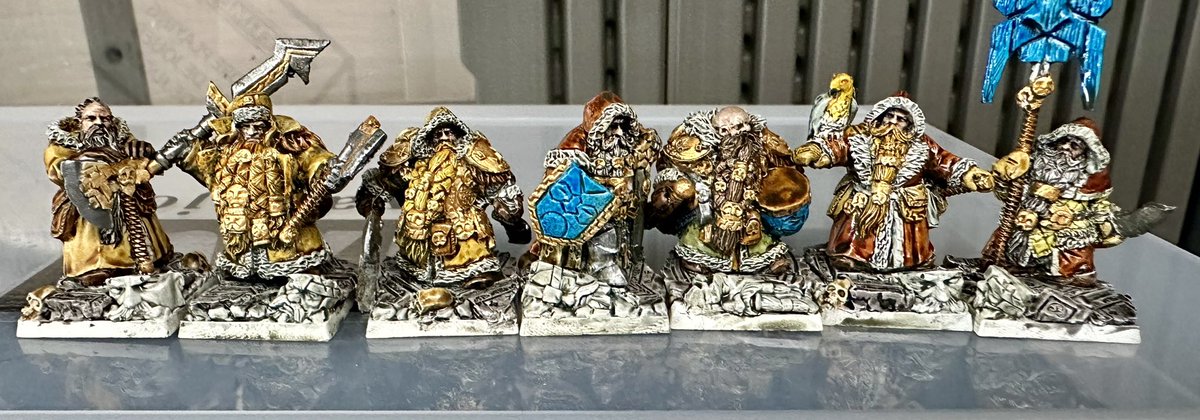 Dorrin_'s tweet photo. WIP - some Scibor Dwarfs.  Bit shiny as just finished with grime / white spirit, but will dullcoat.  Still some snow/grass to add to the base etc. https://t.co/c8T2xEJxAk