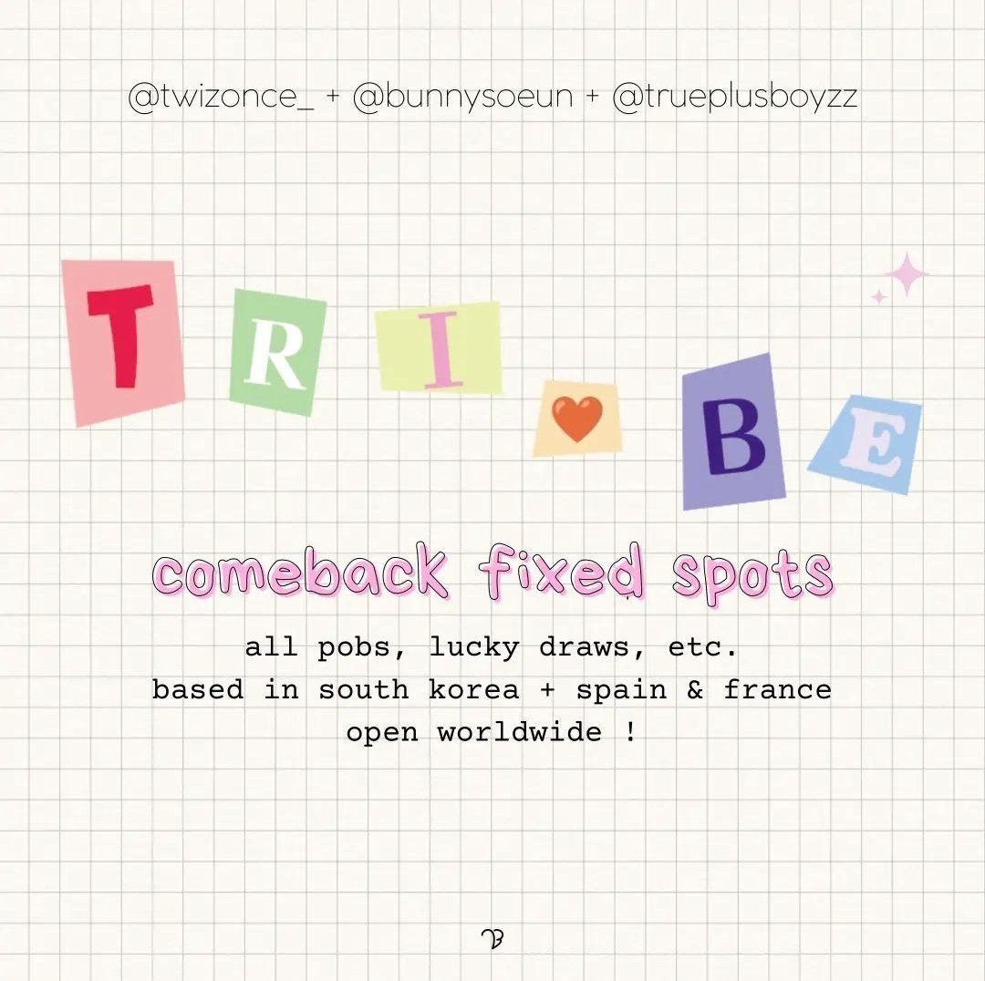 bunnysoeunn's tweet photo. #TRI_BE CB FIXED SPOT💎
hii everyone! we're back once again with a fixed spots collab<3
+ info on photo
songsun❌️❌️
kelly❌✅
hyunbin❌✅
jia❌️❌️
soeun❌❌️
mire❌️✅️
💭comment/dm to claim or for any doubts
#tribephotocard #tribewts #tribego #tribegrouporder https://t.co/FytVL1jD9O