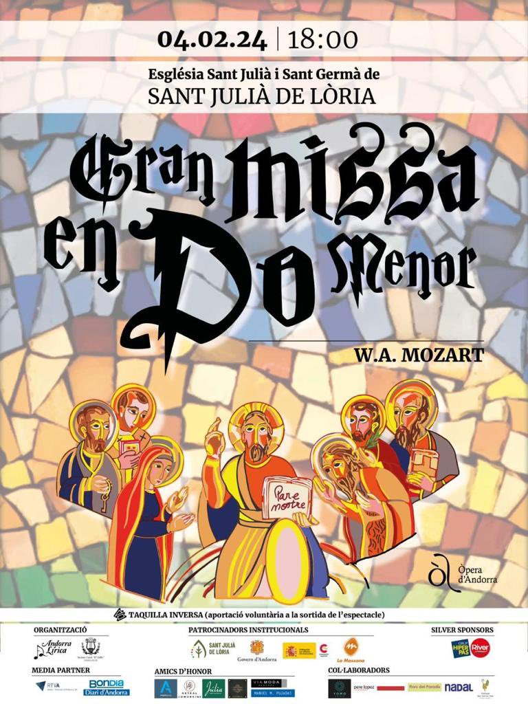 comusantjulia's tweet photo. 🎙️ La 2a cita de la 9a Temporada d’#opera arriba a Sant Julià de Lòria amb “Gran missa en do menor” de #Mozart

🗓️  4/02 a les 18h 

🎟️ taquilla inversa, amb aportació voluntària a la sortida de l’espectacle 

@LiricAND https://t.co/NM23AvqBz3