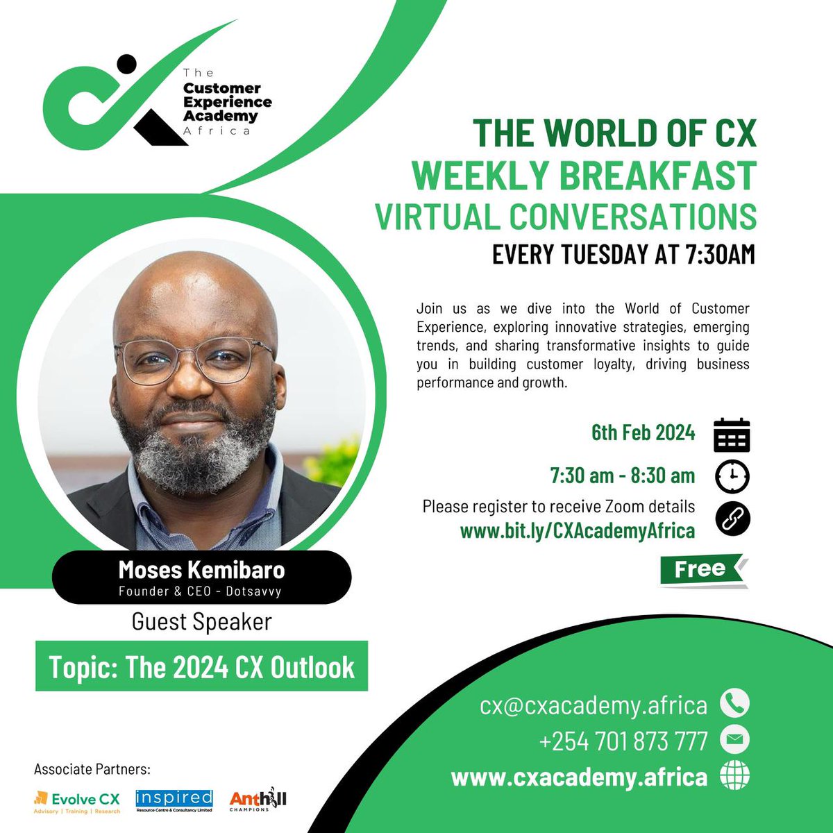 Pkitemu's tweet photo. 🔍 The 2024 CX Outlook
🎤 Guest Speaker: Moses Kemibaro 
🗓️ Date: Tuesday February 6th, 2024
🕢 Time: 7:30 AM (GMT)

Don't miss out on this Customer Experience Breakfast Virtual Conversation. 

🔗 Register Now to receive the Zoom Details: 
https://t.co/bpA6BwSN3e https://t.co/UdxZg09vEF