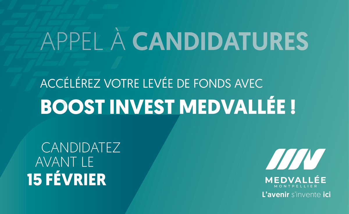 MedVallée – Montpellier (@med_vallee) on Twitter photo 📢  Entreprise innovante de la #SantéGlobale, vous cherchez à lever des fonds ? 💸 
🌟 MedVallée lance son nouveau programme #BoostInvestMedVallée afin d'accélérer la mise en relation entreprises et investisseurs ! 🚀
✍️ Candidatez avant le 15 février ⏱👉 medvallee.fr/fr/evenements/… 📢  Entreprise innovante de la #SantéGlobale, vous cherchez à lever des fonds ? 💸 
🌟 MedVallée lance son nouveau programme #BoostInvestMedVallée afin d'accélérer la mise en relation entreprises et investisseurs ! 🚀
✍️ Candidatez avant le 15 février ⏱👉 medvallee.fr/fr/evenements/…