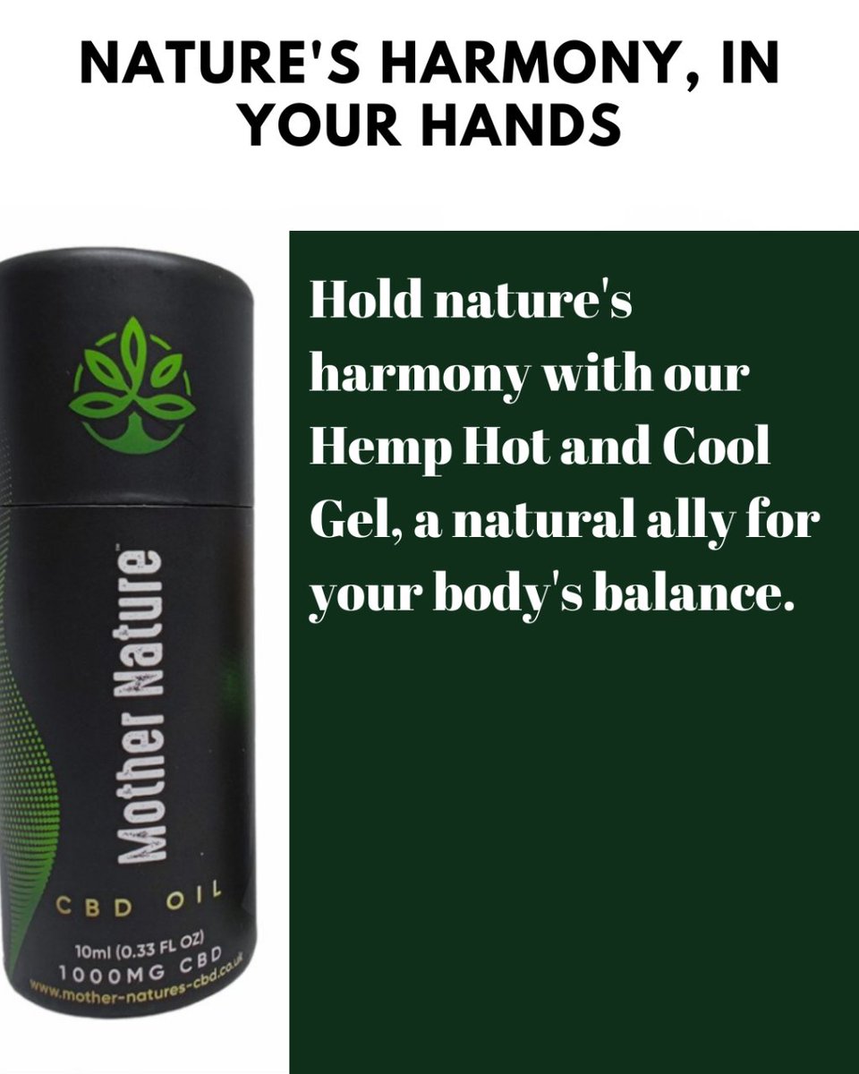 UKMotherNatures's tweet photo. Discover the purity of nature with our Hemp Hot and Cool Gel, supporting your wellness naturally. #PureWellness #HempNatural #HealthAndNature https://t.co/wJE2M2dihq