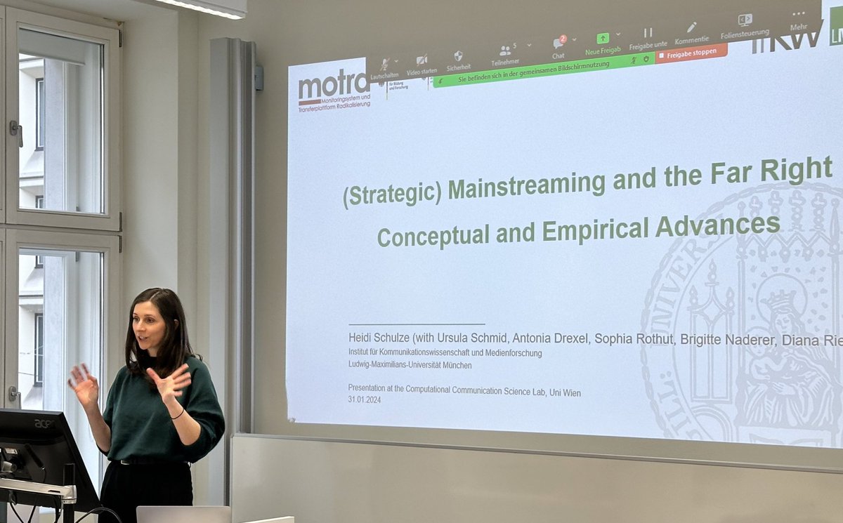 CompCommLab's tweet photo. Yesterday, @hdschulze presented the work by her &amp; her team on the dynamic processes of far right #mainstreaming on social media. Very interesting &amp; timely topic - great discussion! Thank you! 🤗 @ifkw_lmu https://t.co/uBKIV8xYVf