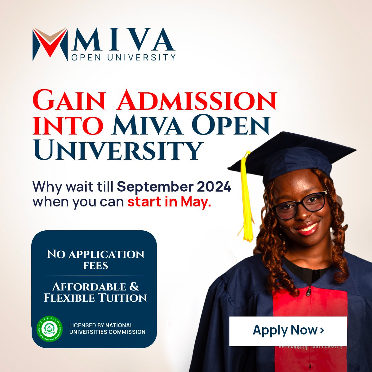 Exciting news! Applications Now Open for May 2024 Intake. 🎓

Apply now at miva.university and enjoy flexible and personalized learning experience. 

Application is FREE! ✅

#MivaOpenUniversity #OnlineUniversity #BachelorsDegree #StudyatMiva #VirtualLearning