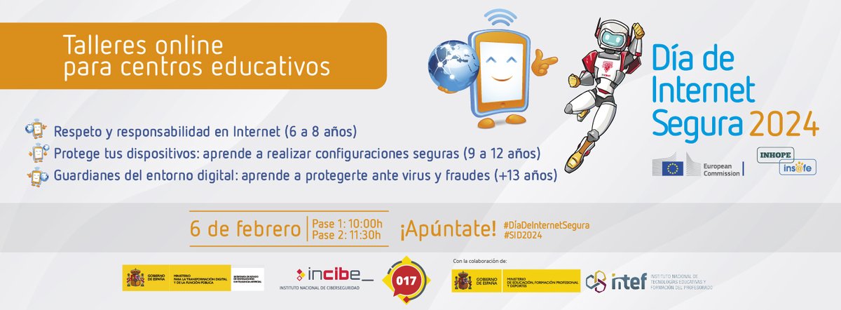 IESCamposDNijar's tweet photo. El martes 6 de febrero se celebra el Día de Internet Segura y el @INCIBE celebra talleres online para centros educativos.

Los talleres son gratuitos y se realizarán el 6 de febrero de 2024 en dos pases - uno de 10:00 a 11:00 y otro de 11:30 a 12:30 https://t.co/AksDo7YUTW