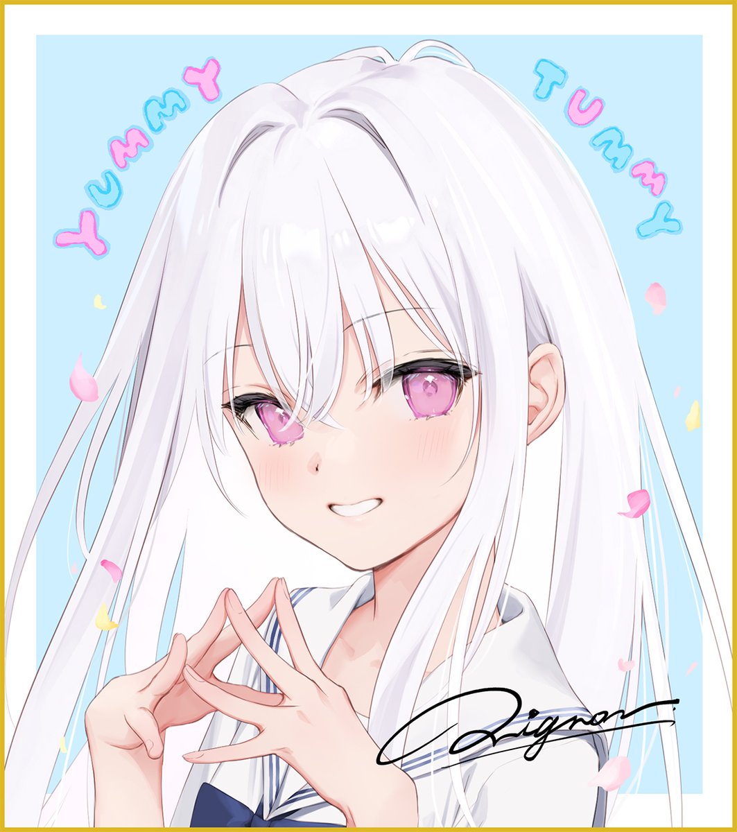 1girl solo white sailor collar smile white hair long hair looking at viewer  illustration images