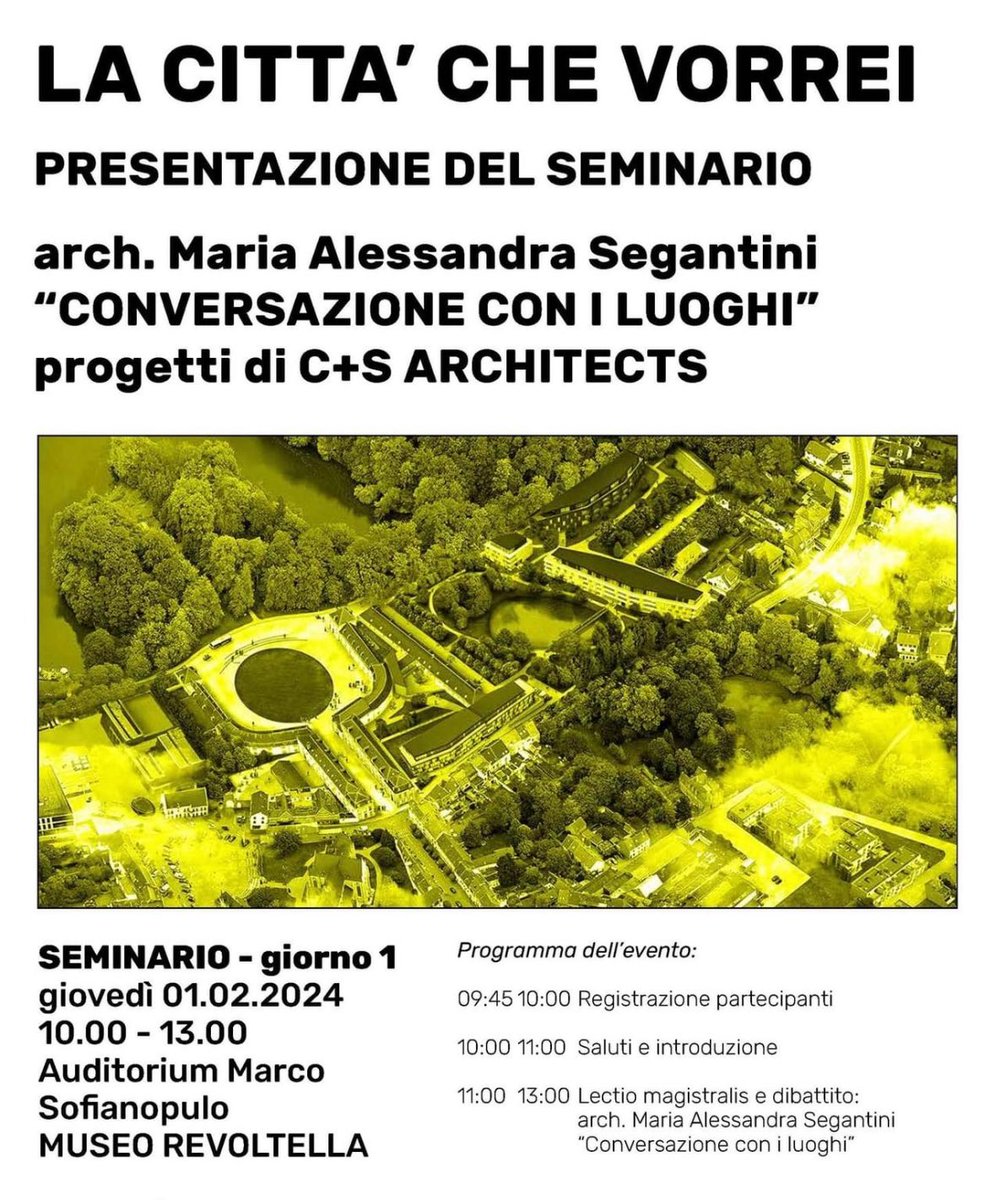 Join <a href="/masegantini/">Maria Alessandra Segantini</a> for a #lectiomagistralis at the theatre of #museorevoltella in #trieste at 11:00
She is invited to #celebrate the #100yearanniversary of the Architects’ Chamber and will speak about #urbanregeneration #fitureheritage #socialsustainabledesign