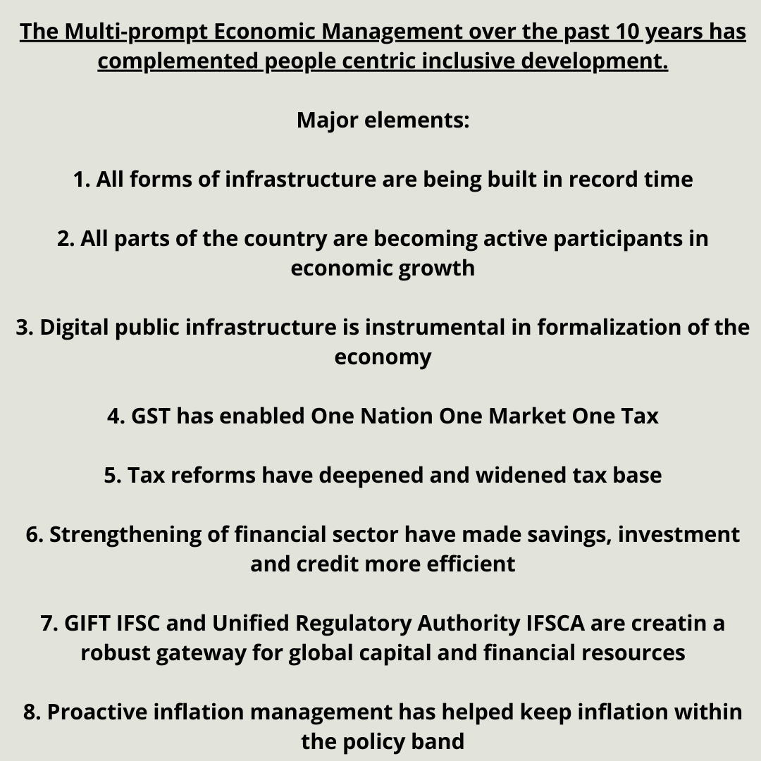 JammuTribune's tweet image. The Multi-prompt Economic Management over the past 10 years has complemented people-centric inclusive development.
#EconomicMiracle #GrowthForAll #InfrastructurePush #DigitalRevolution #TaxationReforms #FinancialStability #GIFTIFSCA #InflationManagement #BuildingNewIndia #Budget