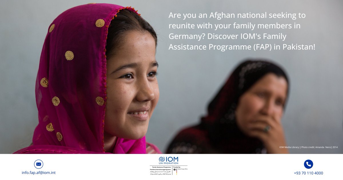 Are you an Afghan national seeking to reunite with your family members in Germany? 🔗 Follow IOM's Family Assistance Programme Facebook page for more information: facebook.com/IOM.Family.Ass… Reach out to FAP via email or call: 📧 INFO.FAP.AF@IOM.INT 📞 +93 701104000
