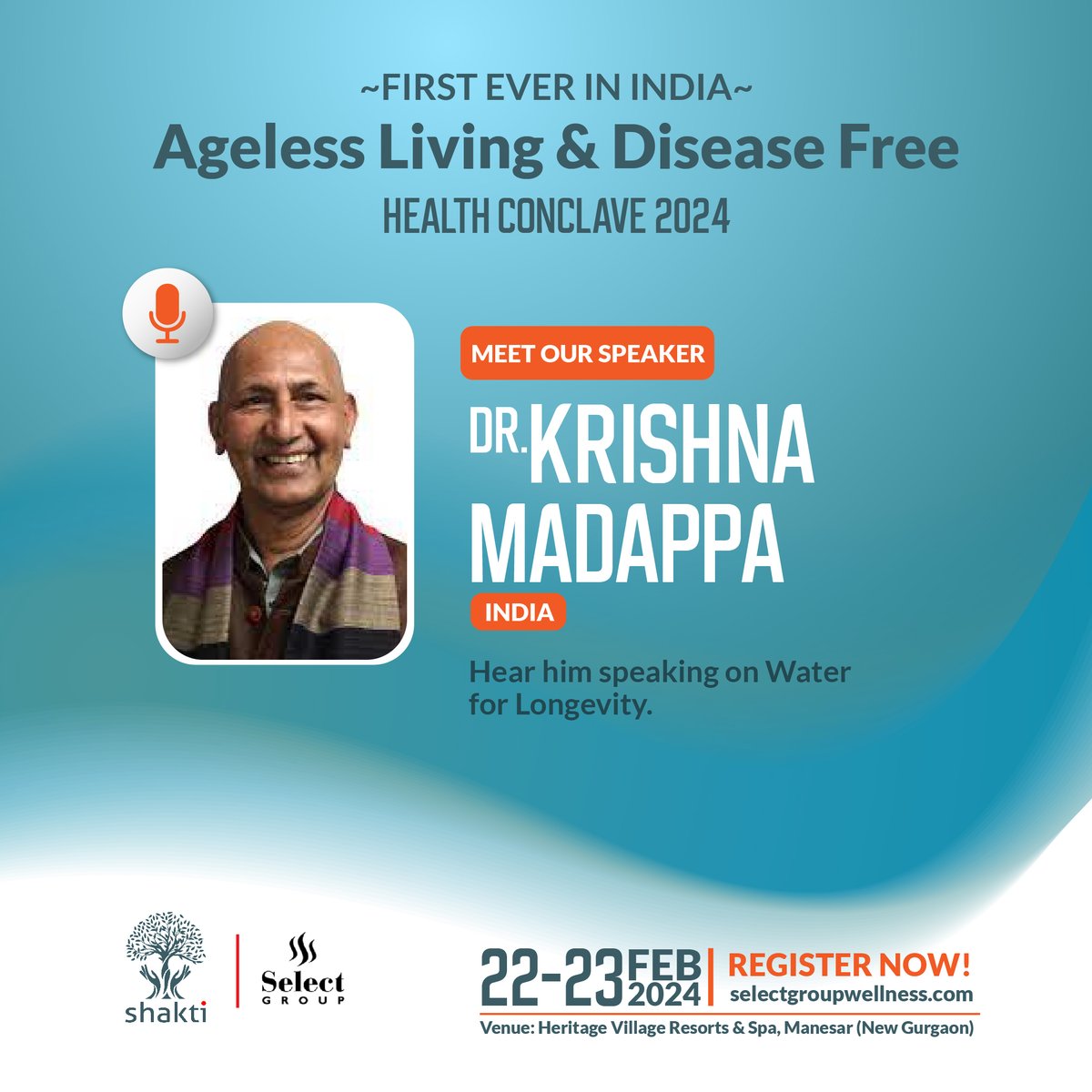 SelectGWellness's tweet photo. #MeetOurSpeaker
Dr. Krishna Madappa is a distinguished PhD Research Scientist and founder of Jiva Water Devices. 
He would be speaking on Water for Longevity at Shakti - Ageless Living &amp; Disease Free Health Conclave - 2024
https://t.co/gZ4JMAupyv

#selectgroup #shakti https://t.co/w9xzZBuvV6