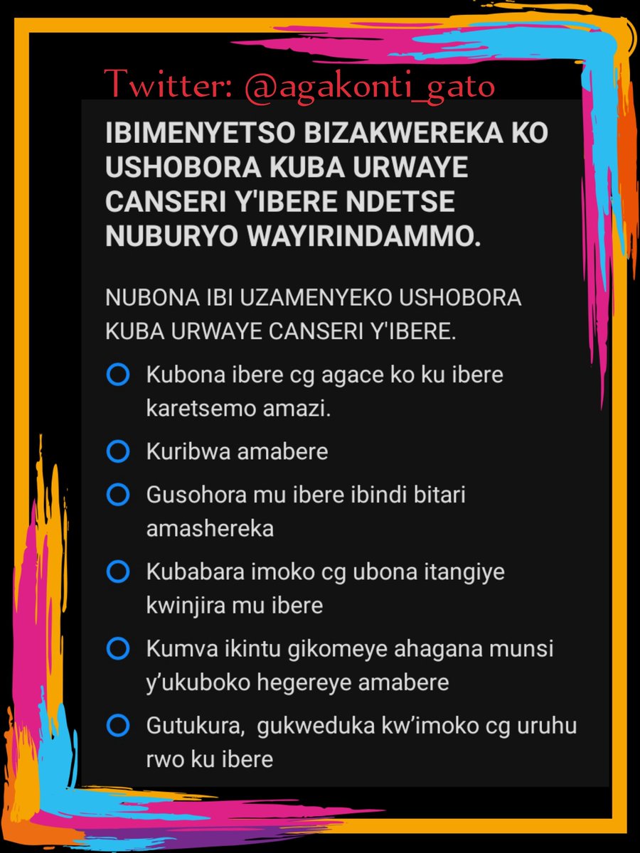 agakonti_gato's tweet photo. #Kanseri y’ibere iterwa n’ukwiyongra kudasanzw k’uturemangingo tw’ibere, turakura birenze urugero #umubiri ntubashe kuba wabicunga. Yibasira abagore n’abagabo arik ikunze kubonek cyane mu #bagore. Iyi kanseri niy ya mbere ikunze kugaragara ku gitsin gore. #Tuyirinde aho bishobora https://t.co/WjIhIlsKWx