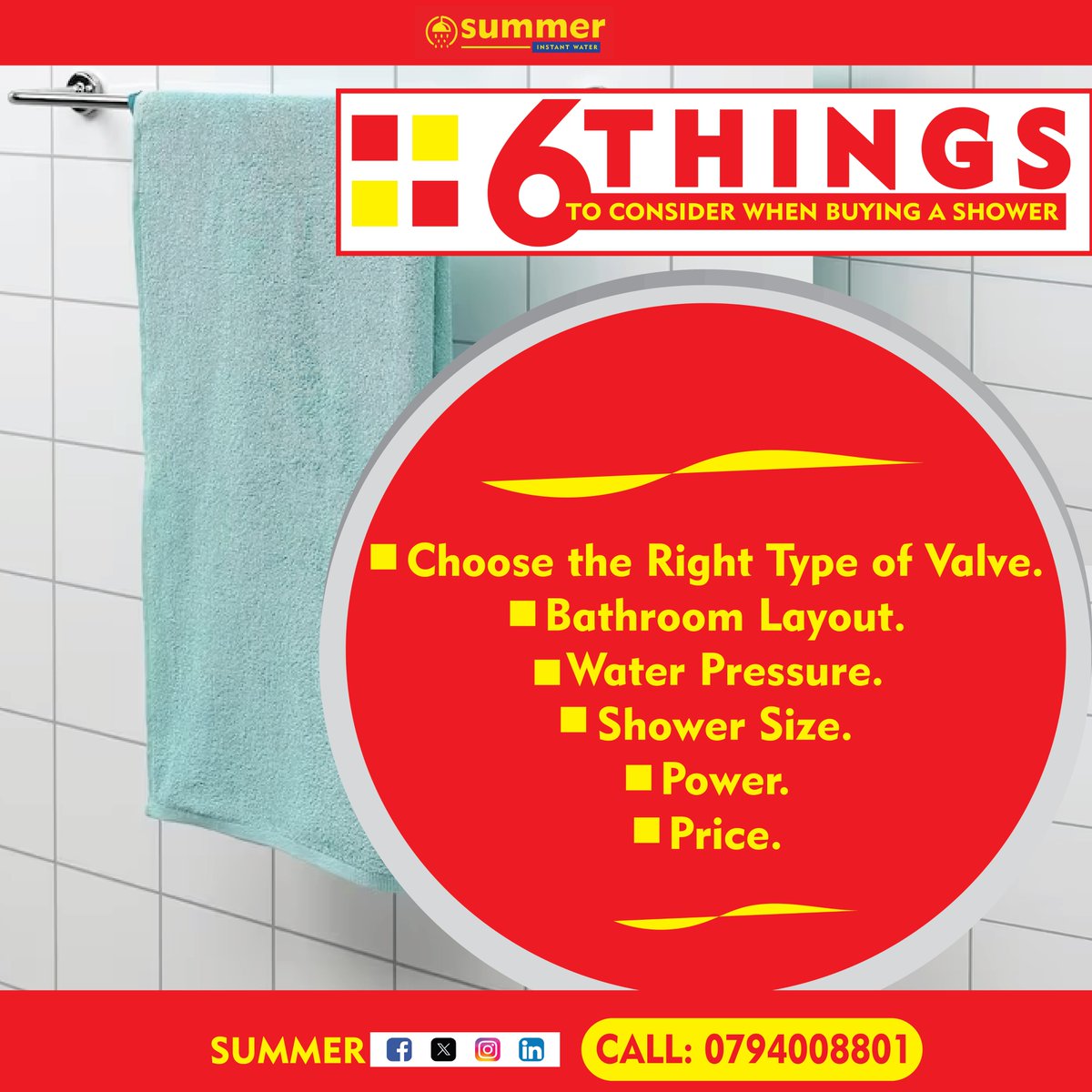 SummerW65047's tweet photo. 6 Things to consider when buying a shower kit
Inquire Today! 📞0794008801
#customizationfeatures #SummerVibes #AffordableLuxury #SmartLiving #washroominterior #showerhead #FestiveBlissShower #showerdesign #washroomaccessories #summer #ShowerGoals #Washroom #Smartshower https://t.co/k0yXdmm5Pe