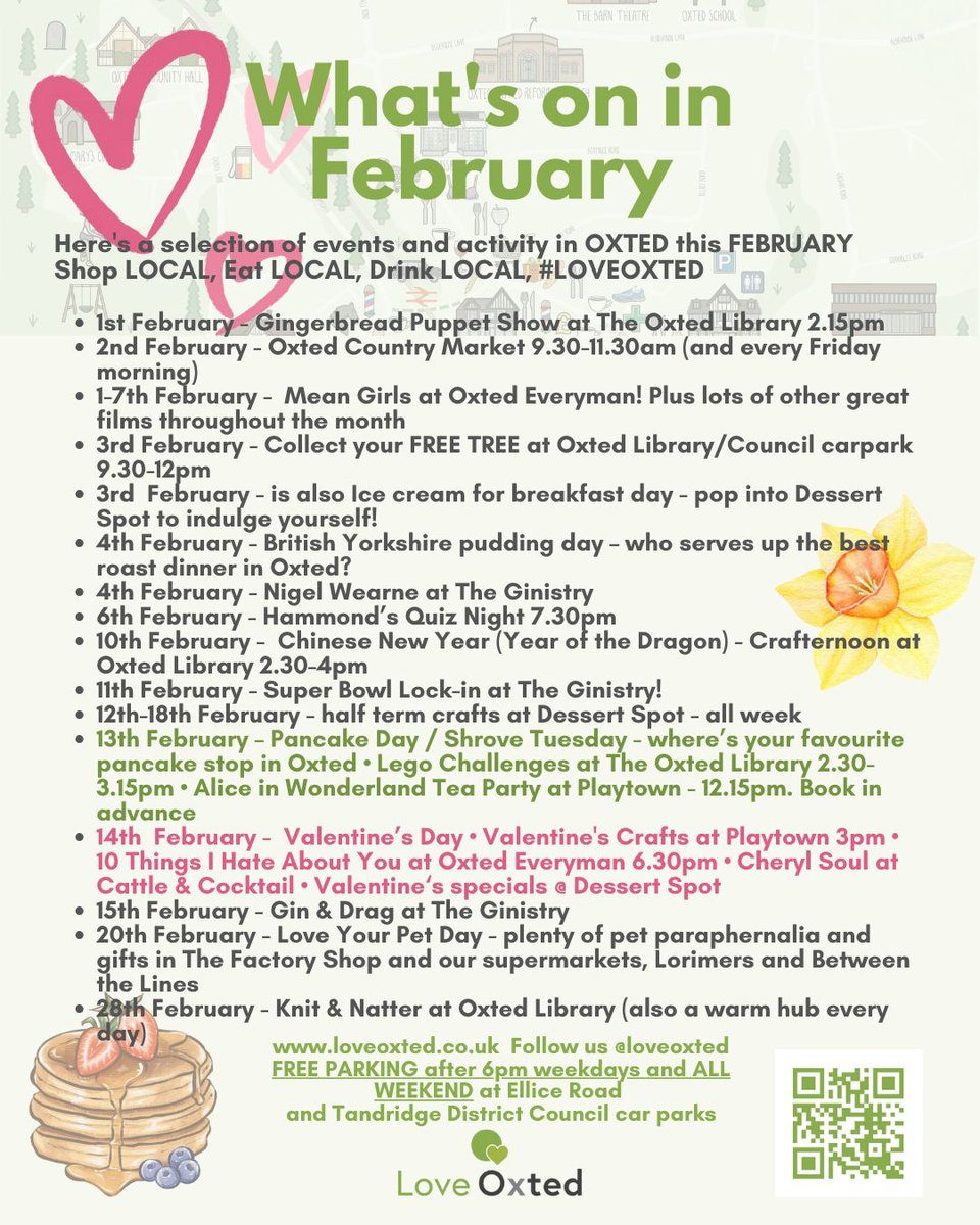 Happy February! There’s lots of other reasons to be showing your high street some love this February... Here's a selection of to Shop LOCAL, Eat LOCAL, Drink LOCAL and support your Oxted businesses this February. More info on our website - loveoxted.co.uk
