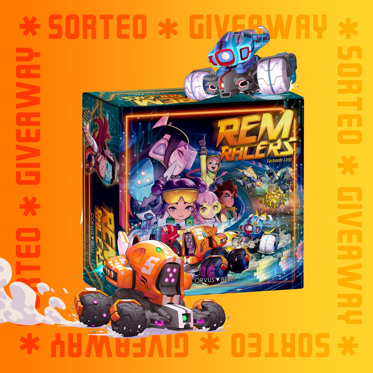 SORTEO
¿Quieres conseguir una caja de REM Racers? Sigue los siguientes pasos para participar en el sorteo:
💙 Sigue esta cuenta
 🔁Repostea esta imagen presentándote como piloto/a de REM Racers
🏎💨  ¡Vamos a echarnos unas risas!
*Tienes hasta el 8 de febrero para participar