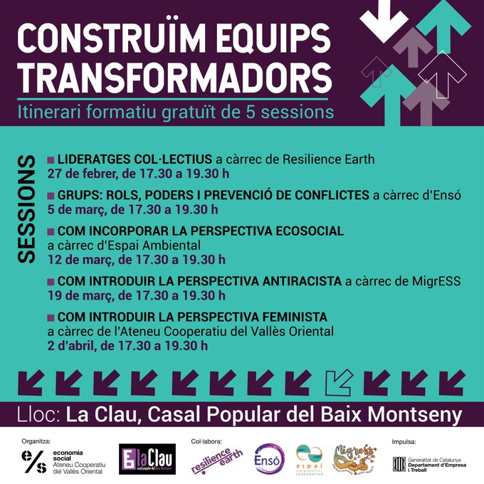 LaClau BaixMontseny (@infoclau) on Twitter photo 📢 <a href="/ateneucoopvor/">Ateneu Cooperatiu del Vallès Oriental</a>
Per uns equips transformadors: la importància de formar-nos i aprendre juntes, la necessitat de fer-ho diferent!
👉5 dimarts a la tarda que et poden donar noves eines i perspectives per la teva vida personal, projectes, entitats de base, cooperativa, etc. 📢 <a href="/ateneucoopvor/">Ateneu Cooperatiu del Vallès Oriental</a>
Per uns equips transformadors: la importància de formar-nos i aprendre juntes, la necessitat de fer-ho diferent!
👉5 dimarts a la tarda que et poden donar noves eines i perspectives per la teva vida personal, projectes, entitats de base, cooperativa, etc.