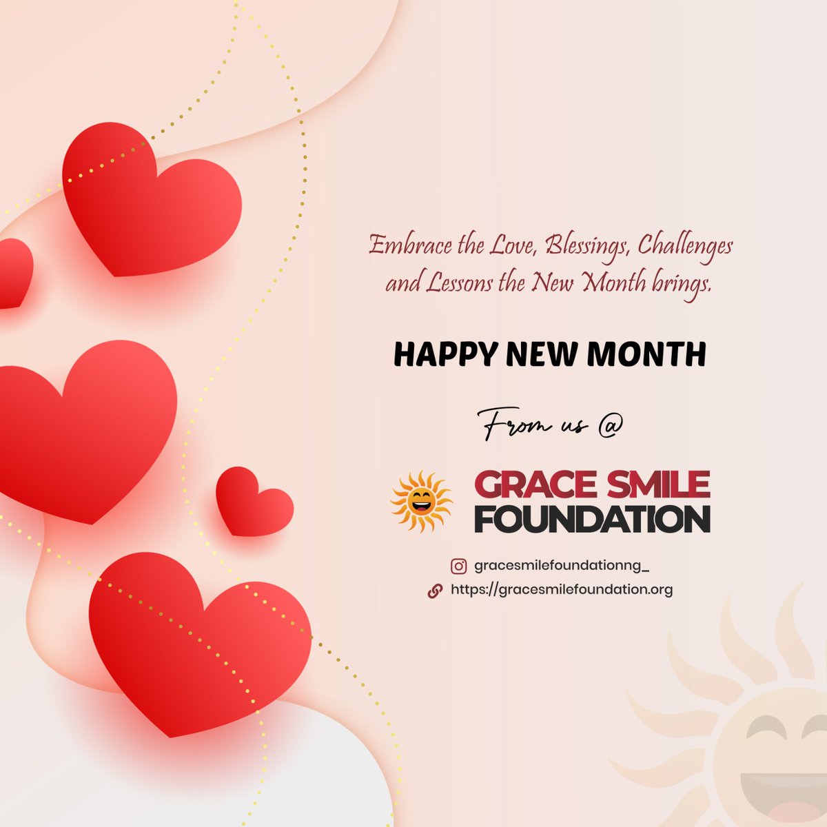 GraceSmileFDN's tweet photo. Wishing you a new month full of amazing moments and happiness, hope and lots of joy and laughter. 
Happy New Month ✨🎉
#Ngos  #HelpForAll #volunteering https://t.co/lQg8HZEdmV