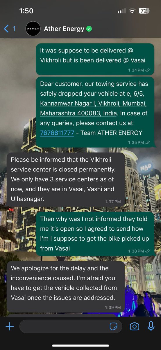 _nishisingh_'s tweet photo. @atherenergy Why was my bike taken to a different location when I had clearly mentioned Vikhroli, which is near my location? Also, I have not received any update on the maintenance status of my bike, &amp; I am not sure whether it will be done or not. It's been 2 days already! #AtherEnergy https://t.co/DhKHNEMK1H