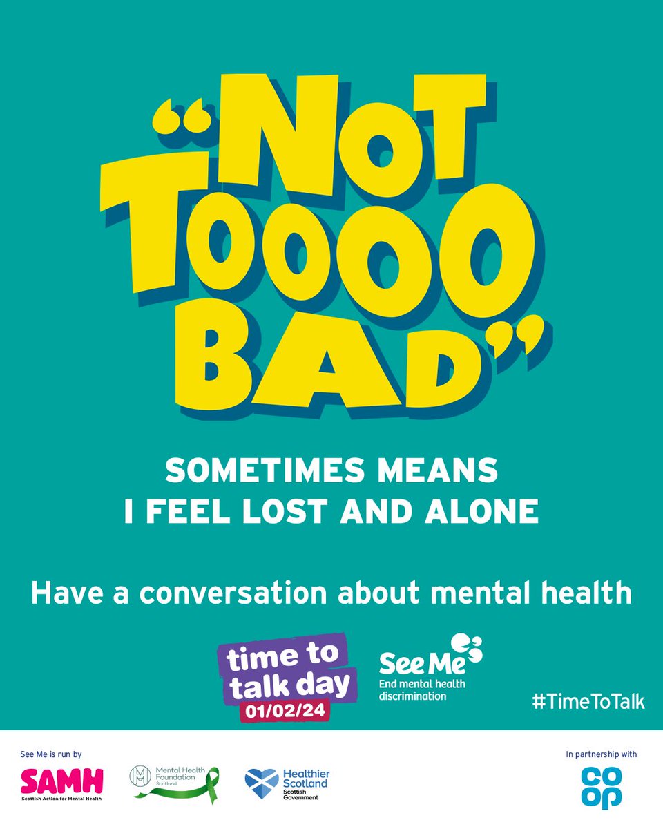 Often we answer “I’m fine” when asked how we are, when really there’s so much more going on beneath the surface.

For Time to talk Day, we’re joining @SeeMeScotland in encouraging people to say what they really mean when asked how they are.

seemescotland.org/seeus/campaign…