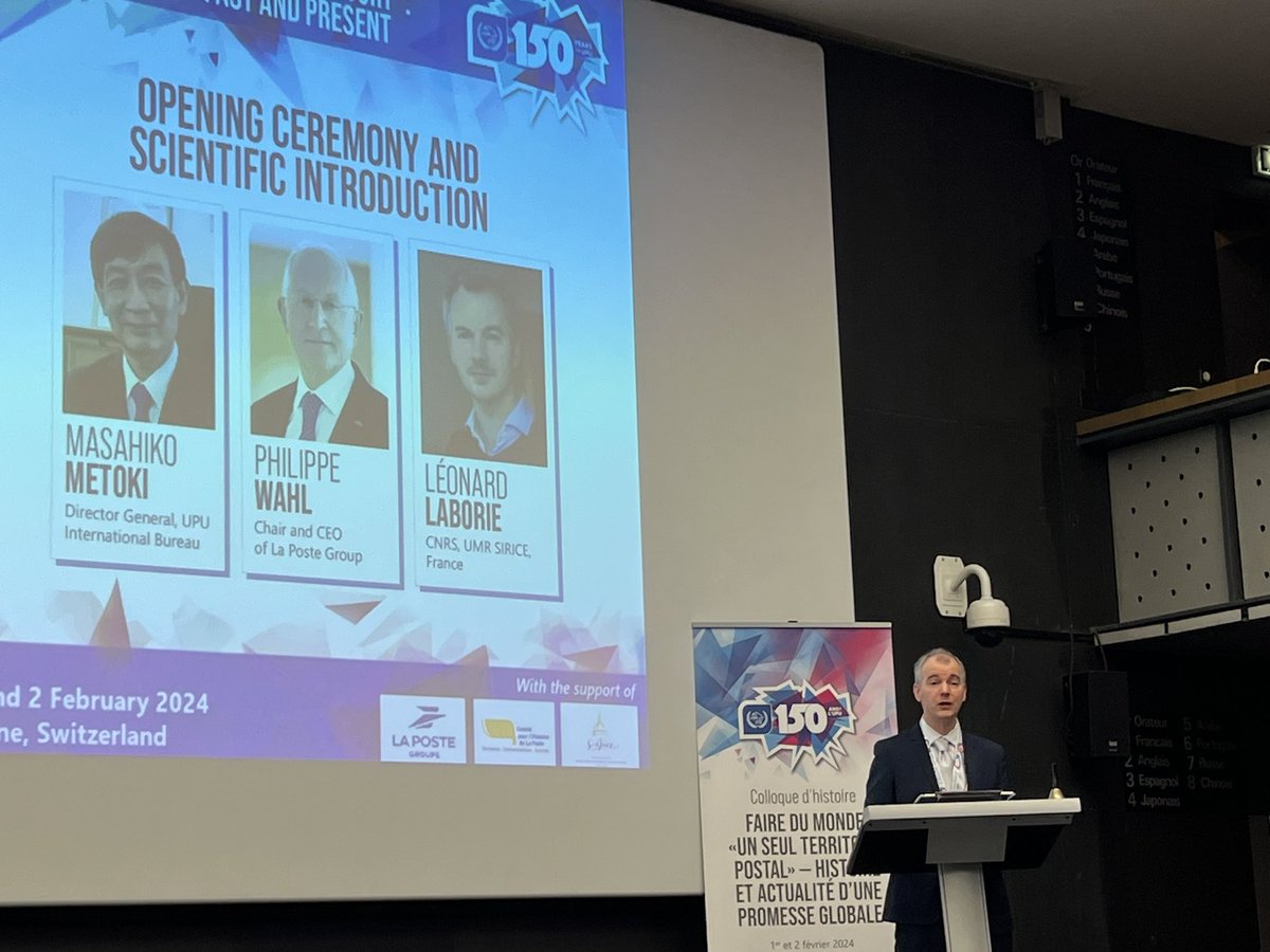 Griset Pascal (@pascalgriset) on Twitter photo Mr Masahiko Metoki <a href="/upu_onu/">Union Postale Universelle</a> ouvre le congrès Il remercie <a href="/UmrSirice/">UMR SIRICE</a> comme l’une des chevilles ouvrières du colloque
Après l’allocution du président de la Poste Philippe Whal qui rend hommage au travail des historiens et à l’action du <a href="/CNRS/">CNRS 🌍</a> Leonard Laborie leurs repond Mr Masahiko Metoki <a href="/upu_onu/">Union Postale Universelle</a> ouvre le congrès Il remercie <a href="/UmrSirice/">UMR SIRICE</a> comme l’une des chevilles ouvrières du colloque
Après l’allocution du président de la Poste Philippe Whal qui rend hommage au travail des historiens et à l’action du <a href="/CNRS/">CNRS 🌍</a> Leonard Laborie leurs repond