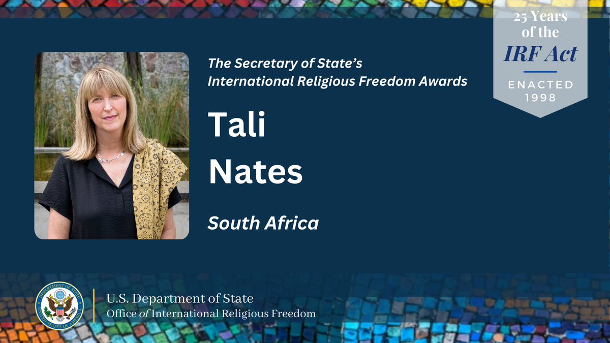 EEHS_Journal's tweet photo. Congratulations to Tali Nates, an esteemed member of the EEHS Advisory Board, on being bestowed with the prestigious International Religious Freedom Award by the US Secretary of State.
For more information about the award:
https://t.co/eIru2MSmwu https://t.co/rTOWhNCTAZ