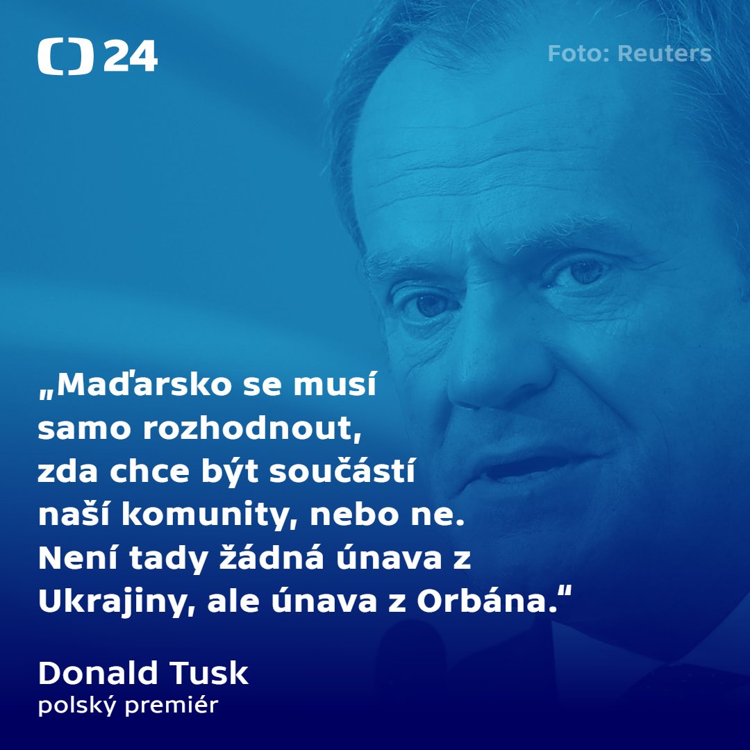 CT24zive's tweet photo. Maďarsko se musí rozhodnout, jestli je součástí naší komunity, či ne, řekl polský premiér Donald Tusk na začátku mimořádného summitu EU. Podle něj neexistuje únava z Ukrajiny, ale únava z Orbána. https://t.co/hz1eI9dST1