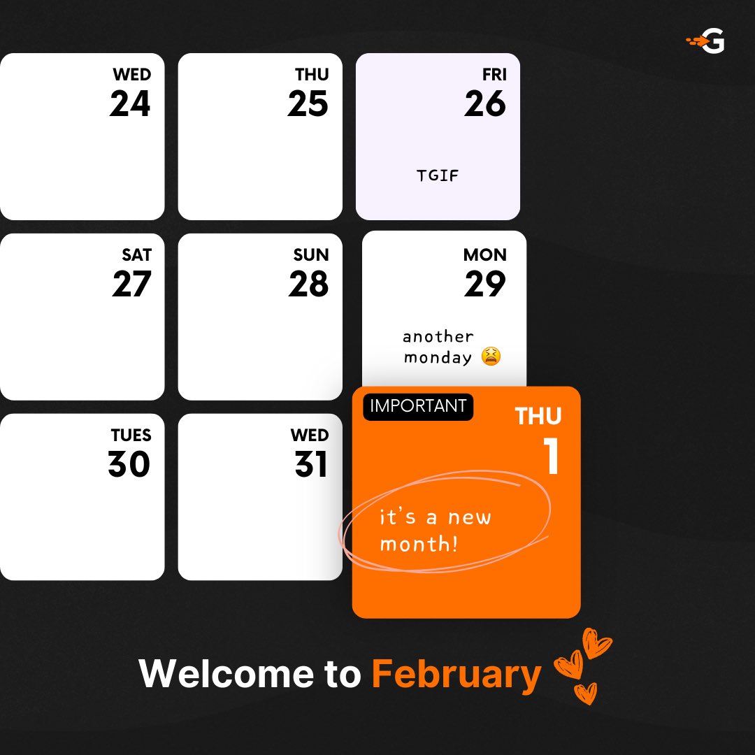 gladefinance's tweet photo. Happy New Month!

Another new month to get it right🚀

Keep pushing that businesses, everything will make sense las las👏

#gladefinance #newmonth #february https://t.co/Ufsesx7Dkk