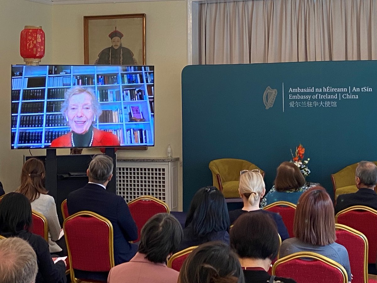 IrlEmbChina's tweet photo. To mark #StBrigidsDay, Ambassador Derwin was delighted co-host a seminar with @UNinChina &amp; @LadyAgri on the Key Role of Women Agri-Entrepreneurs in Sustainable Agriculture, Resilient Food Systems and Climate Action. An honour to be addressed by @TheElders Chair, Mary Robinson. https://t.co/4IR9cvSsVW
