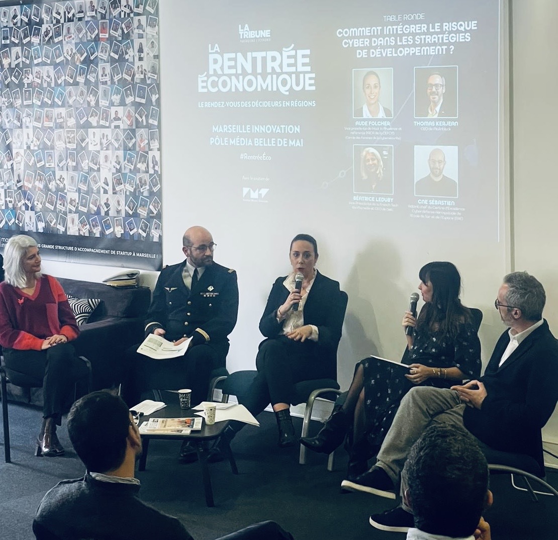 #RentréeEco #Marseille - TR : Comment intégrer le risque cyber dans les stratégies de développement ? 
Avec :
➡️<a href="/thomasjkerjean/">Thomas Kerjean</a>, CEO de <a href="/mailinblack_fr/">Mailinblack</a> 
➡️ Béatrice LEDUBY, VP de la <a href="/AMFrenchTech/">French Tech Aix-Marseille Région Sud</a> &amp; CEO de Deki
➡️ Aude FOLCHER, VP de <a href="/hackinprovence/">Hack In Provence</a> et référente PACA de la
