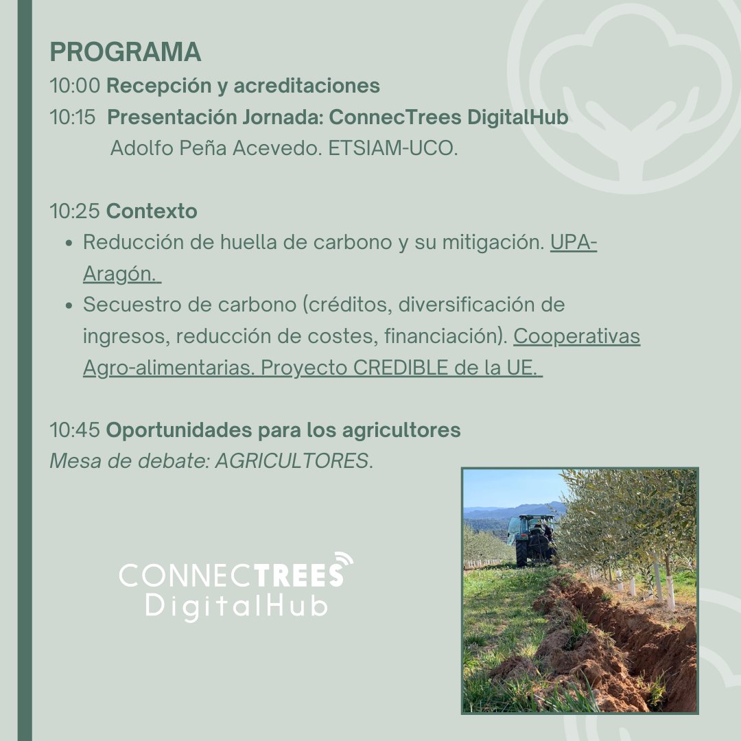 ConnecTreesDig's tweet photo. JORNADA CONNECTREES: FIMA 2024
LA DIGITALIZACIÓN DE LOS CULTIVOS DE ALTO VALOR: CLAVES EN LA AGRICULTURA DE CARBONO

La agricultura de carbono y los cultivos leñosos representa en la actualidad un tema de alto interés. Además esta se presenta como una alternativa de futuro  ➕ https://t.co/gZzYAJpU0H
