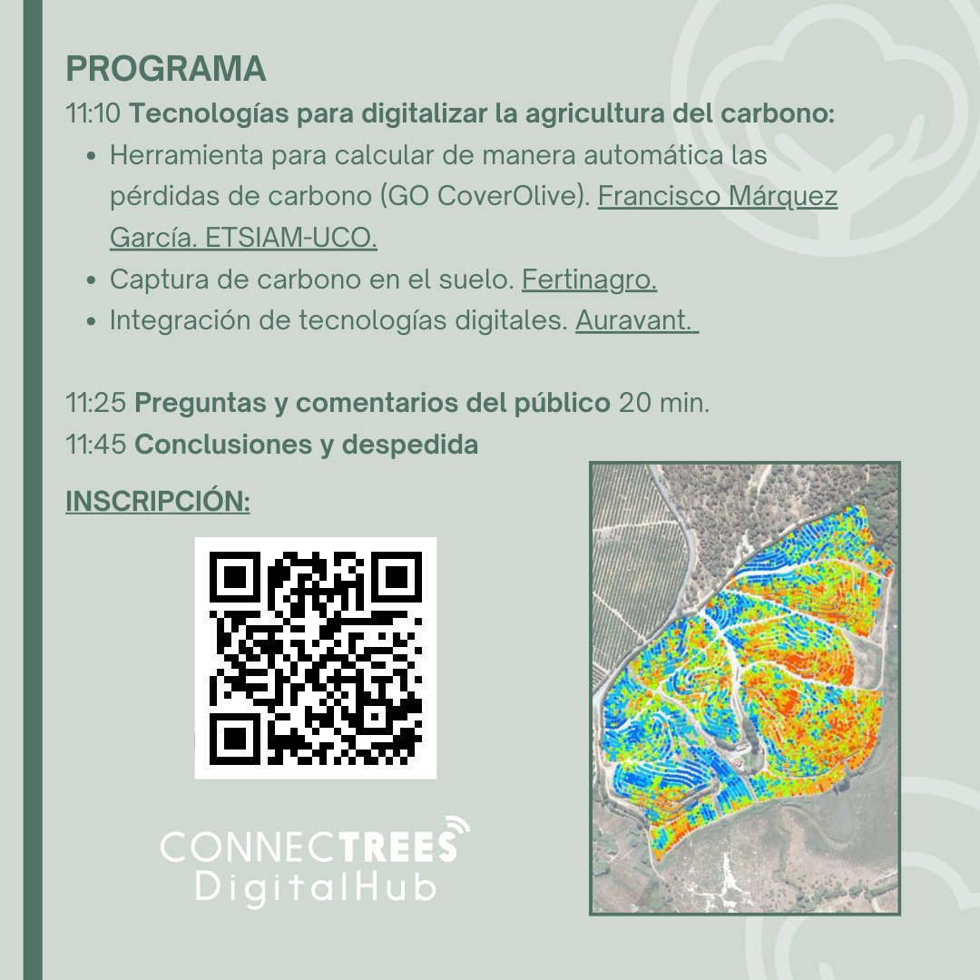 ConnecTreesDig's tweet photo. JORNADA CONNECTREES: FIMA 2024
LA DIGITALIZACIÓN DE LOS CULTIVOS DE ALTO VALOR: CLAVES EN LA AGRICULTURA DE CARBONO

La agricultura de carbono y los cultivos leñosos representa en la actualidad un tema de alto interés. Además esta se presenta como una alternativa de futuro  ➕ https://t.co/gZzYAJpU0H