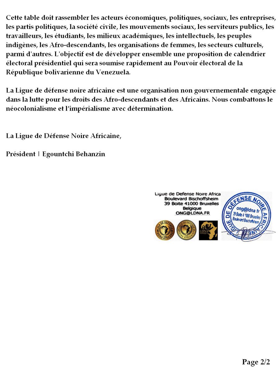 🔴SOLIDARITÉ ENVERS LE PEUPLE VENEZUELIEN 🇻🇪 La Ligue de défense noire africaine et la Confrérie des Frères Panafricains expriment leur solidarité envers le peuple vénézuélien face aux menaces et à la tentative d'ingérence de l'empire américain dans les affaires intérieures du…